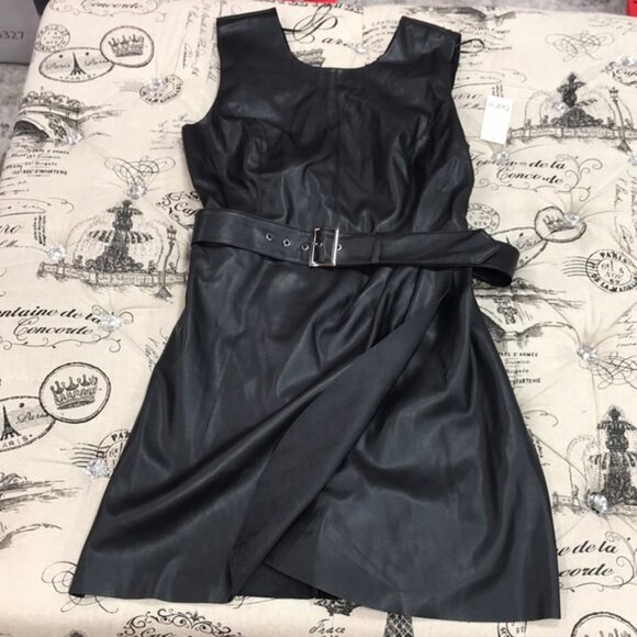 Bar III Belted Faux-Leather Dress - Picture 4 of 9